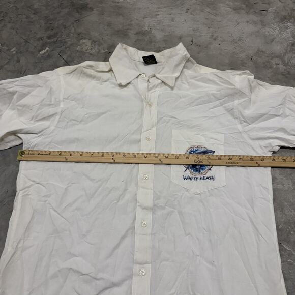 Vintage Shark Death Coast Size XL Cotton Dolphins Ropa De Playa Button READ DESC - Picture 5 of 6